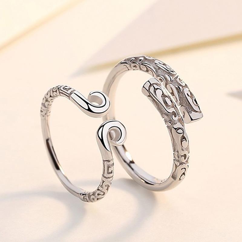 Anelli di Coppia in Zirconio Stile Coreano con Corona per Uomo e Donna - Regolabili, Semplici e alla Moda Anelli di Matrimonio