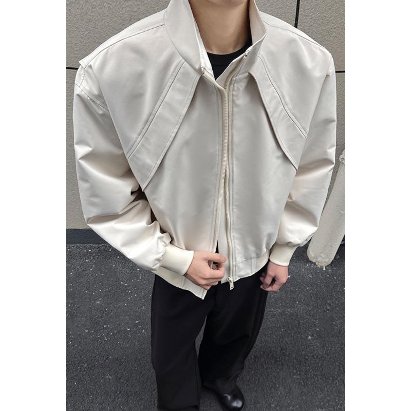 Vintage American Deconstructed Turn Down Collar Short Workwear Baseball Jacket For Men