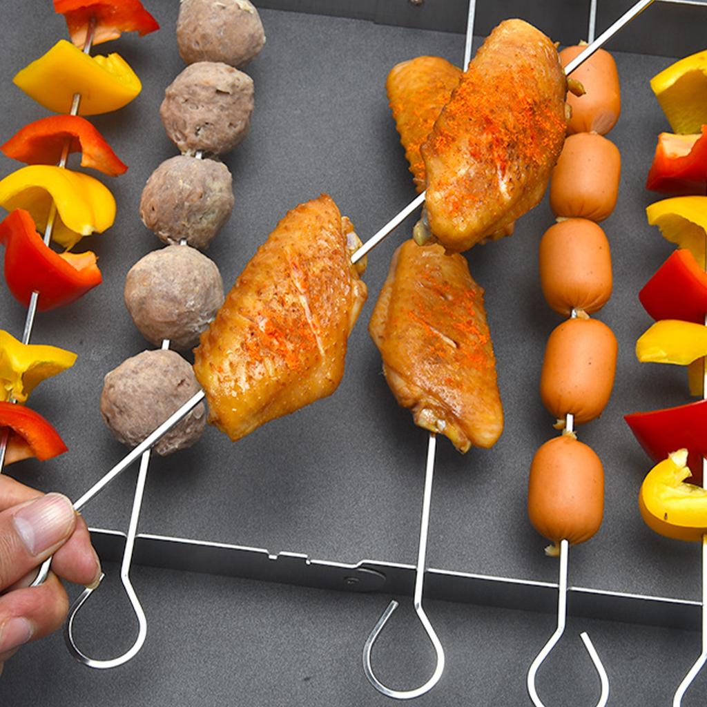 Stainless Steel BBQ Skewer Rack Universal Kebab Stand Foldable Rotating Skewer Holder for Kitchen Patio Outdoor Camping BBQ Tool