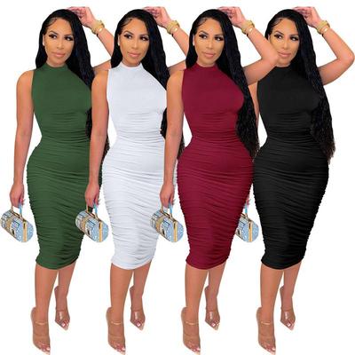Xiaoyuan Women's Solid Color Sleeveless Bodycon Ruched Dress - Spring/Summer Collection