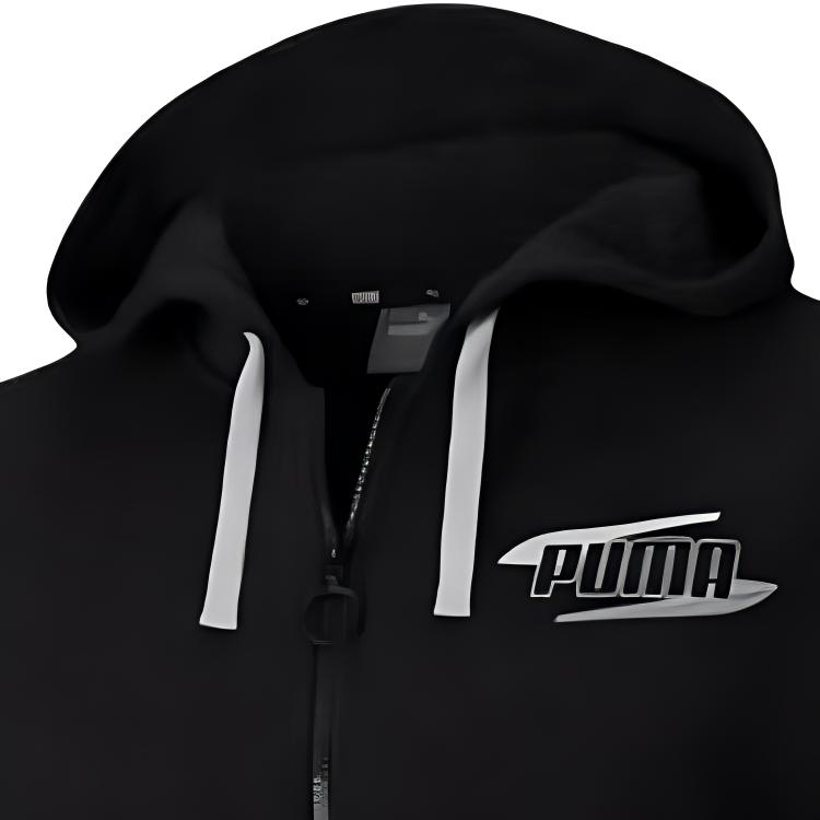 Puma Logo Print Zip-Up Hoodie Men Tops Black 585488-51