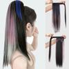 Long Straight Ponytail Hair Extension Brown Blue Powder Highlights Synthetic Hair Ponytail Heat-resistant