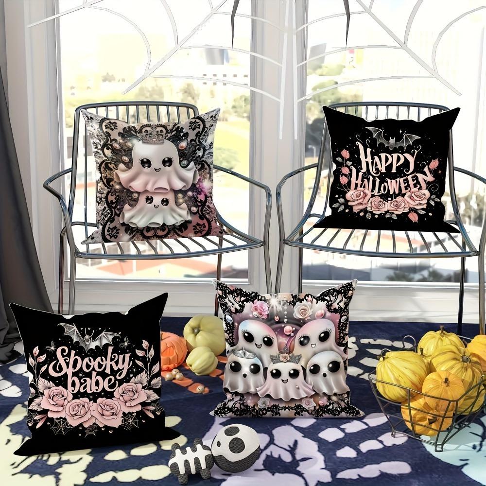 Spooky and Cute Halloween Pillowcases: Ghosts and Happy Halloween Designs Sofa Cushion Cover Holiday Party Decoration Gift