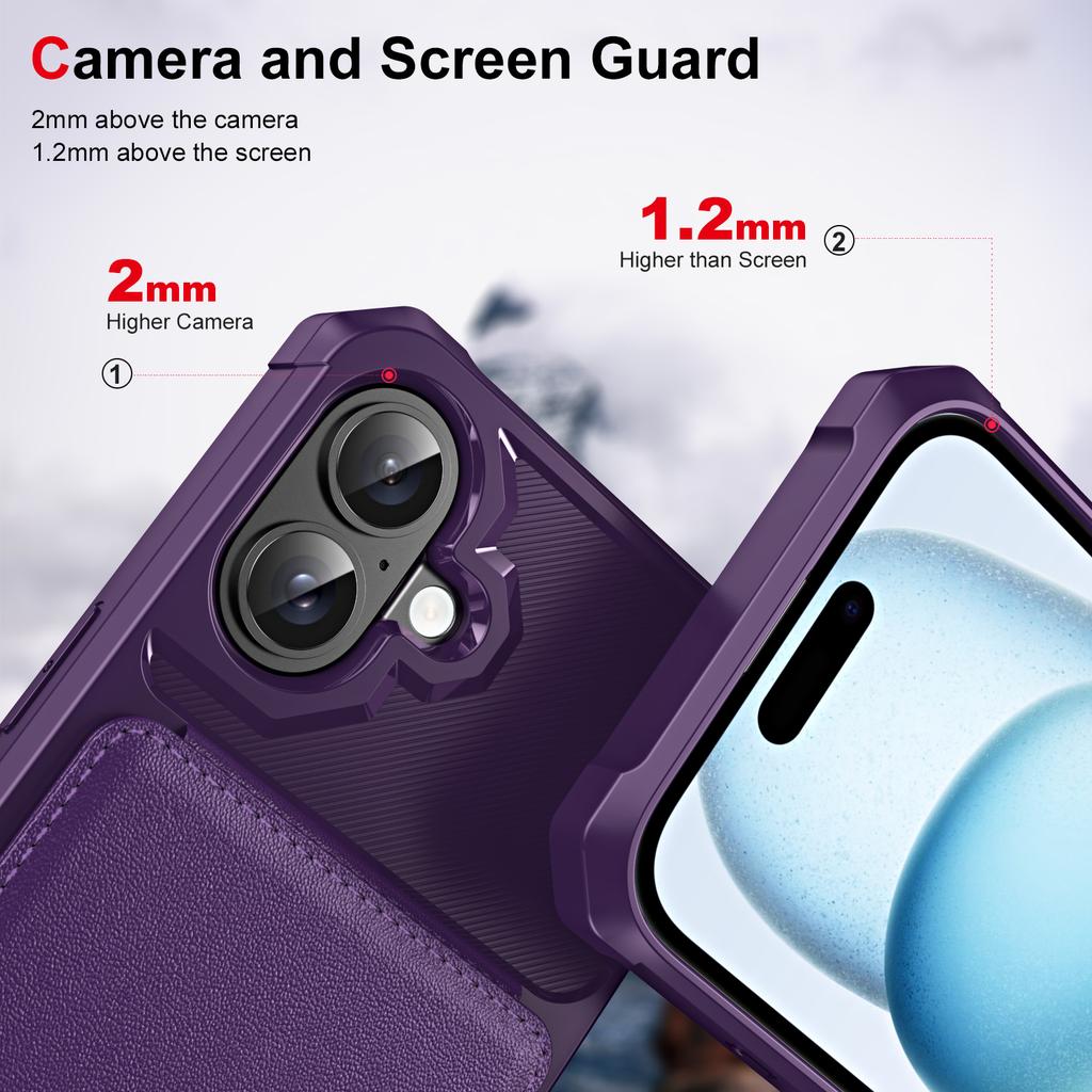 ZM11 For iPhone 16 Case Card Slot Kickstand PU+TPU Phone Cover