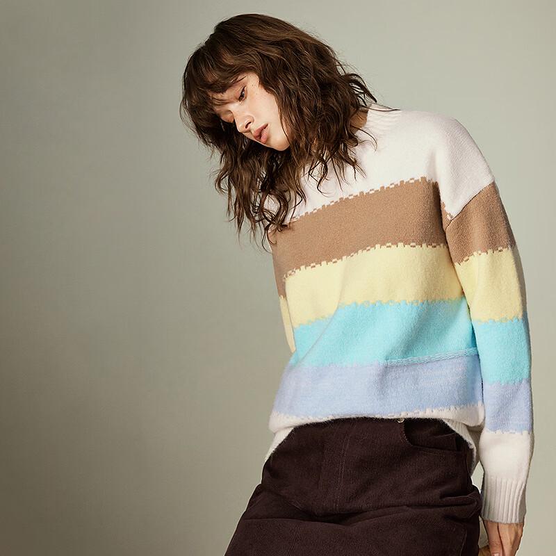 Chuyu Women's Dopamine Colorful Striped Round Neck Knit Sweater