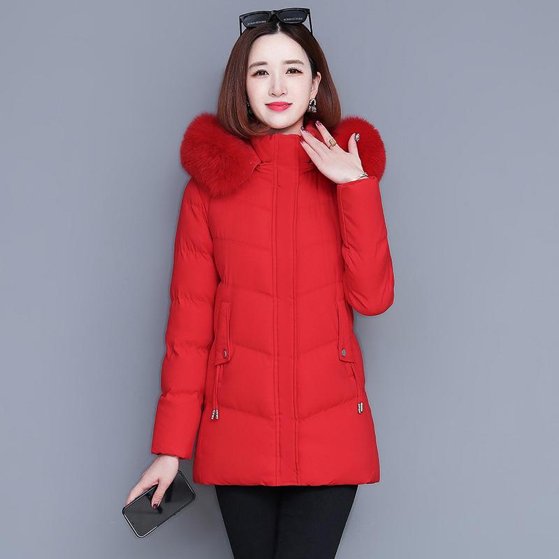 

Пуховая хлопковая куртка женская средняя длинная куртка холодная теплая зимняя одежда M красный