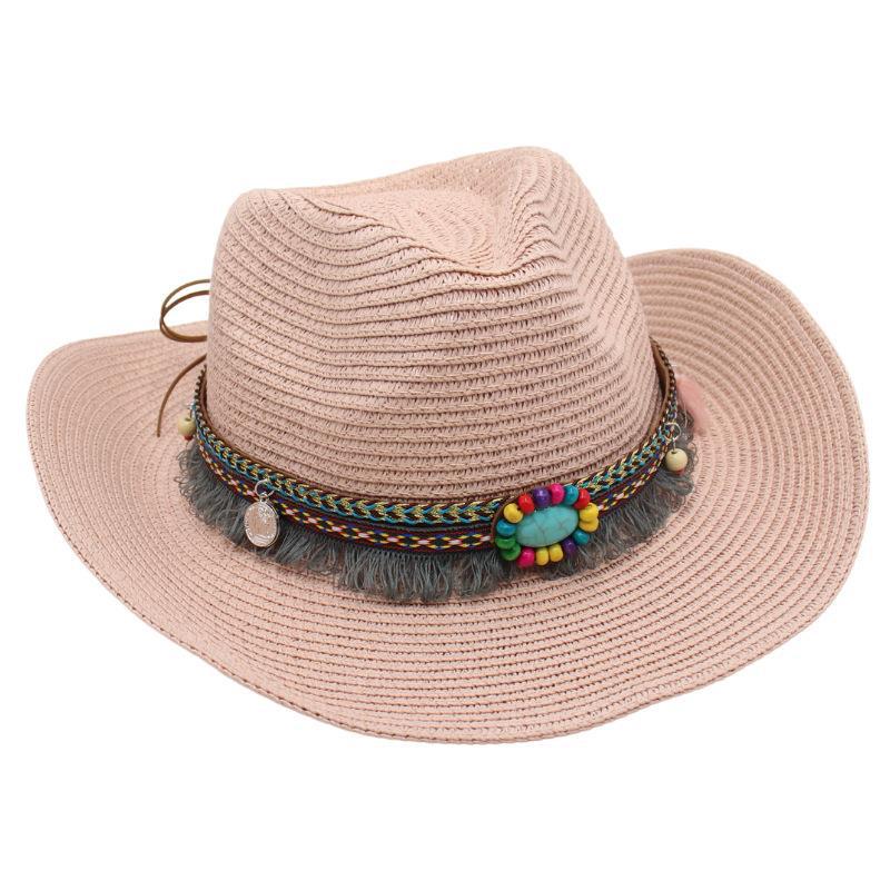 Western Cowboy Straw Hat Summer Sun Hat Beach Hat Ethnic Sun Hat Tibetan Curling