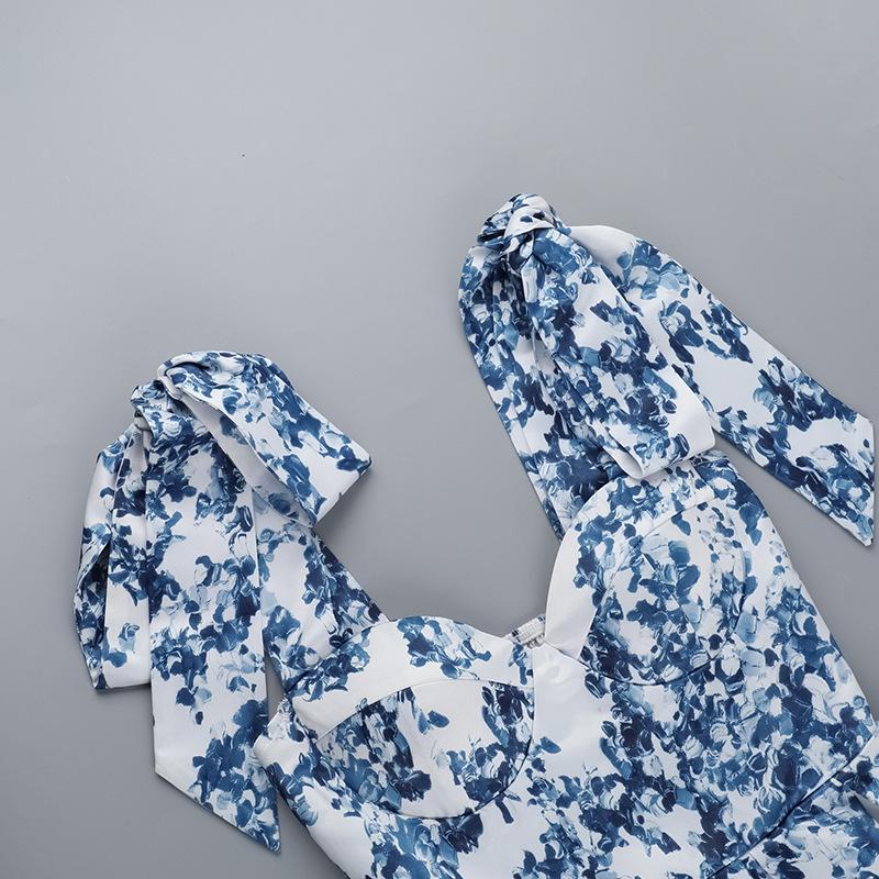 Summer 2025 Sexy A-Line Lace-up Print Dress - Vacation Style, Slimming Fit for Women