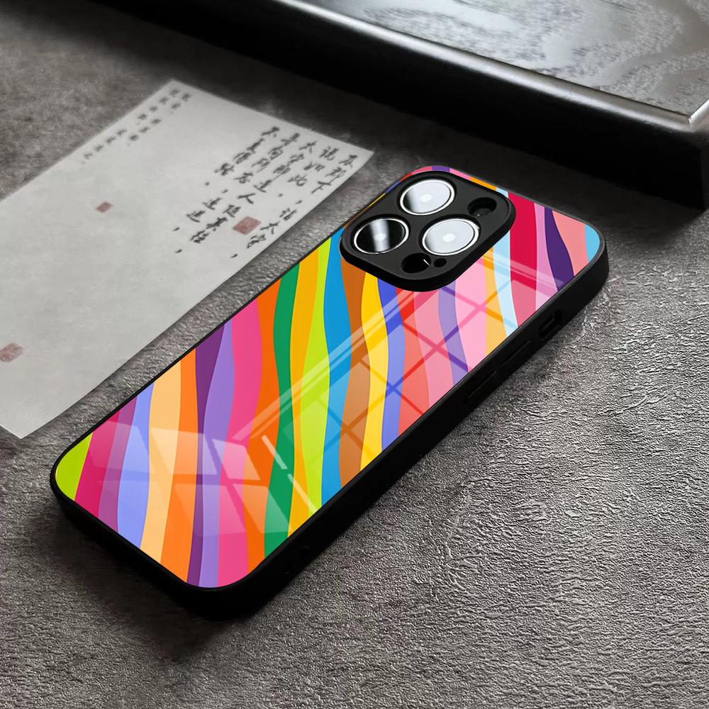 Colorful Rainbow Stripe Phone Case For IPhone 17 Pro Max 14 Pro 15 12 11 13 Mini X XR XS 16 Plus SE Glass Cover