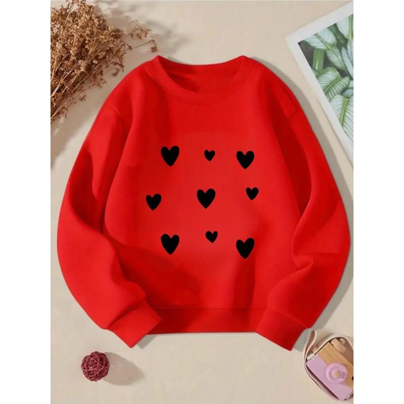 Kids Crewneck Sweatshirt Featuring Black Hearts On a White Backdrop, Machine Washing for Spring And Autumn, Soft And Comfy , Designed for Children