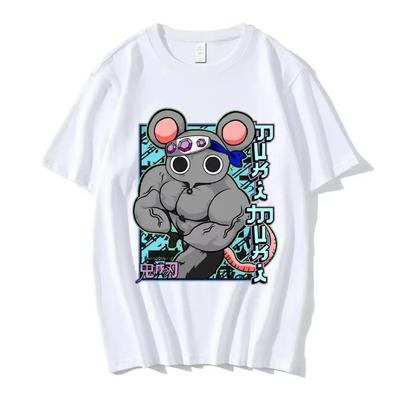 Funny Manga Muscular Ninja Mice Muki Gym T Shirt Anime Demon Slayer Uzui Tengen T-shirt Unisex Cotton T Shirts Streetwear