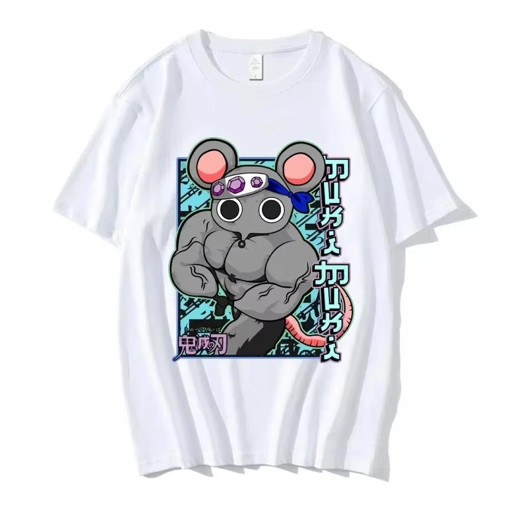 Funny Manga Muscular Ninja Mice Muki Gym T Shirt Anime Demon Slayer Uzui Tengen T-shirt Unisex Cotton T Shirts Streetwear