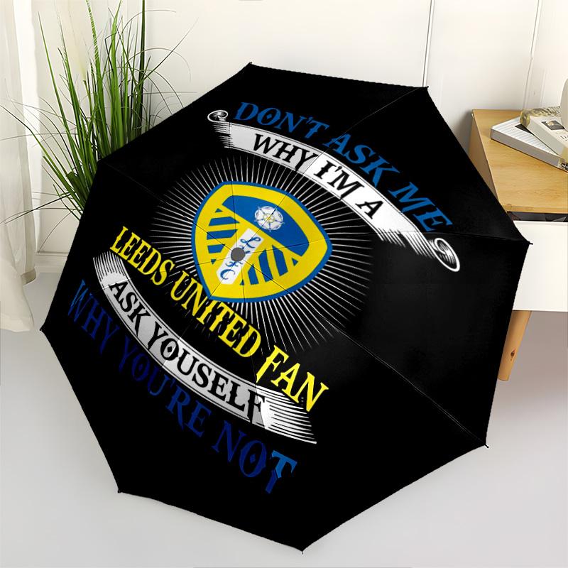 1 PC Automatic Folding Umbrella - Leeds Football Club Pattern Portable Foldable Design With 8 Ribs Christmas Birthday Gifts