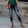 Dames hoge taille mager gat denim knoop stretch slanke broek kuitlengte jeans