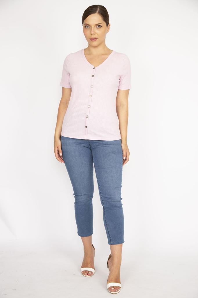 Damska Bluzka Duży Rozmiar Zielona Dekolt V Zapinana na Guziki Z Przodu Kamizelka Materiał Krótki Rękaw Bluzka