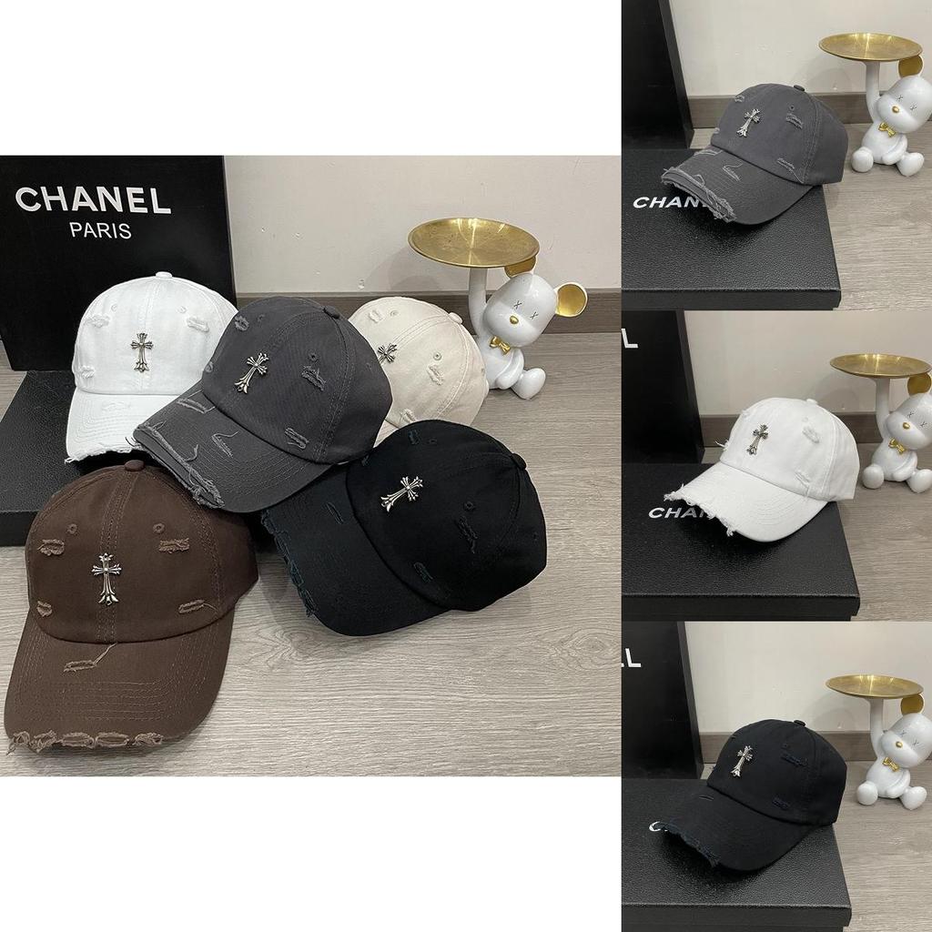Simple Solid Color Cross Decoration Ripped Design Neutral Casual Baseball Cap For Hip Hop Enthusiasts