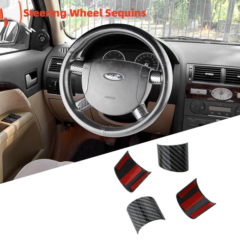 4pcs/set Steering Wheel Cover Sequin for Ford Mondeo 2004-2006 ABS Chrome Carbon Fiber Trim Sticker Interior Accessories