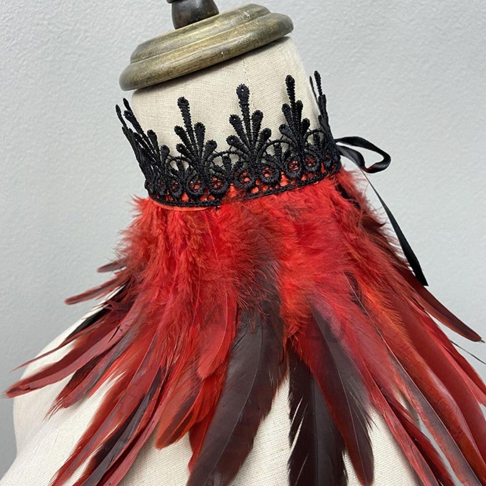 Luxury Natural Punk Stage Performance Cosplay Props Feather Choker Neck Wrap Lace Collar Necklace