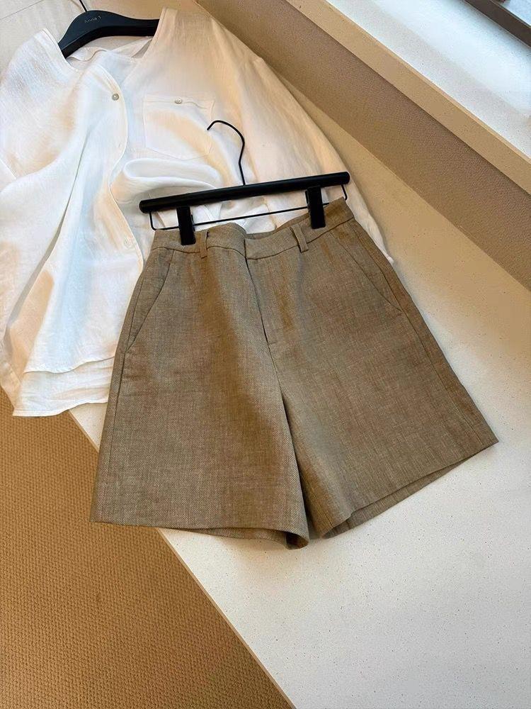 Top-Tier Pick! Stylish Khaki Linen High-Waisted Shorts: Casual, High-Quality, and Leg-Lengthening in Old Money Style.