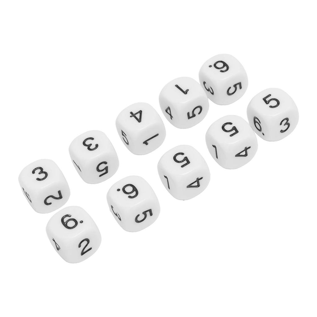 20PCS 6 Sided Number Dice Plastic 16mm Round Corner Polyhedral Dice Set for Numeral Teaching Board Games White