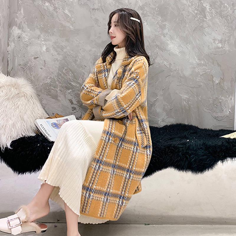 Women's Coats and Jackets Fashion Women's Plaid Double-Breasted Woolen Coat Ladies Overcoat