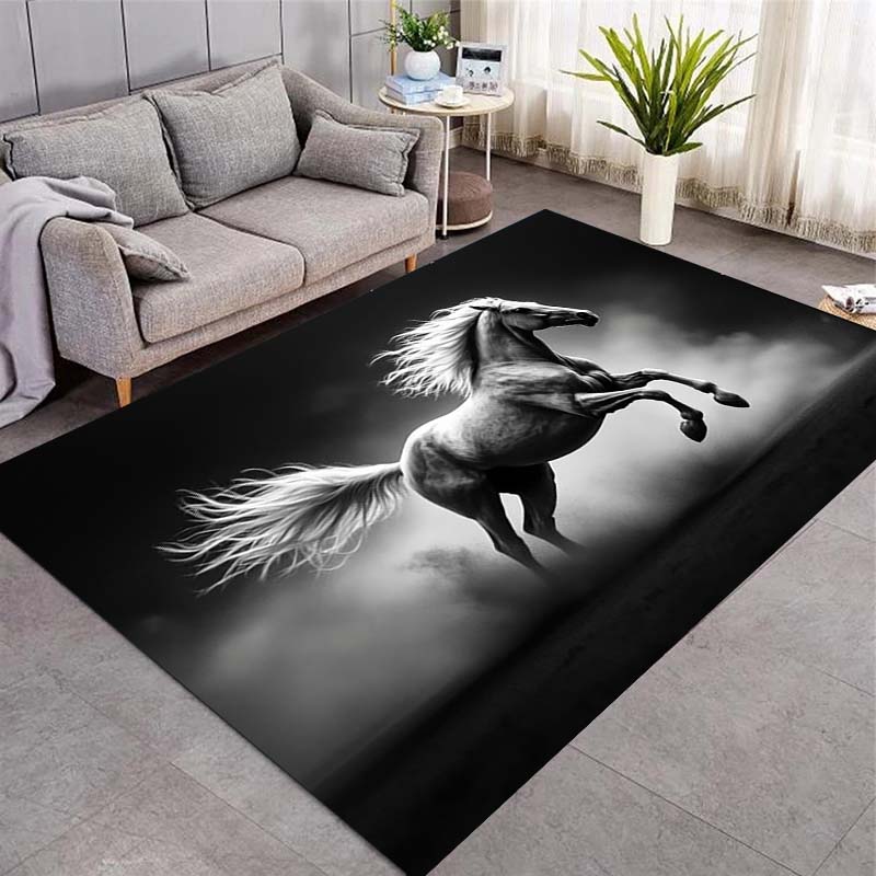Single Galloping Brown Horse Sunset Meadow Print Area Rug Wildlife Animal Non‑Slip Rectangular Floor Mat Horse Lover Bedroom Home Decor Rug