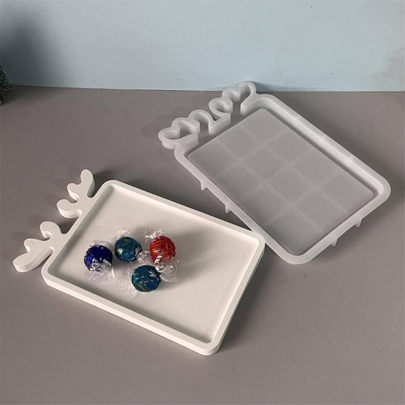 Christmas Tray Silicone Resin Mold Jewelry Plate Mold Epoxy Molds for Concrete Dish Storage Art Crafts Home Decorations