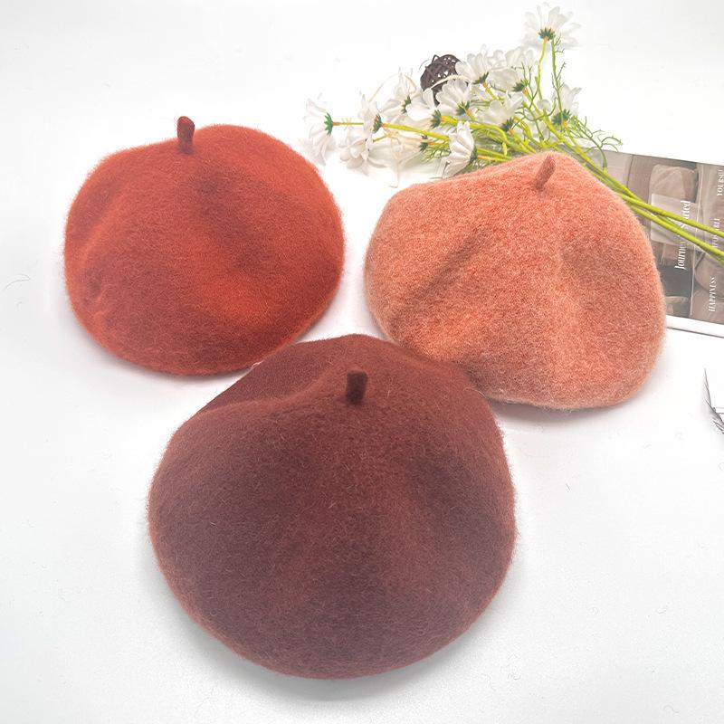 Beret Women's Pure Color Wool Heattechknitting Octagonal Hat Korean Styleretrowoolen Light Plate Painter Hat