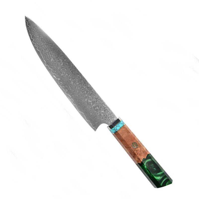 8 Inch Chef Knife 67-layers Damascus Steel 10Cr15CoMov Blade Cleaver Meat Slicing Vegetables Kitchen Knives Resin & Wood Handle