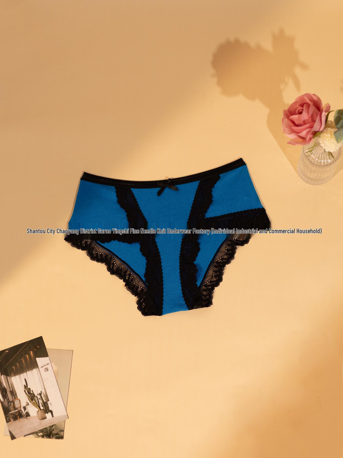 

Французское кружево, трусики с низкой посадкой, сексуальные с бантиком - европейский и американский стиль Large синий