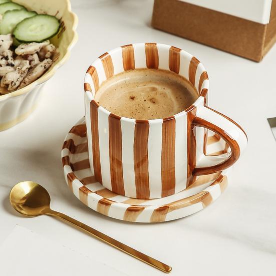 Vintage Ceramic Coffee Mug & Saucer Set Handled Microwave Dishwasher Safe Espresso Cups Gift for Weddings Anniversaries Bridal Shower