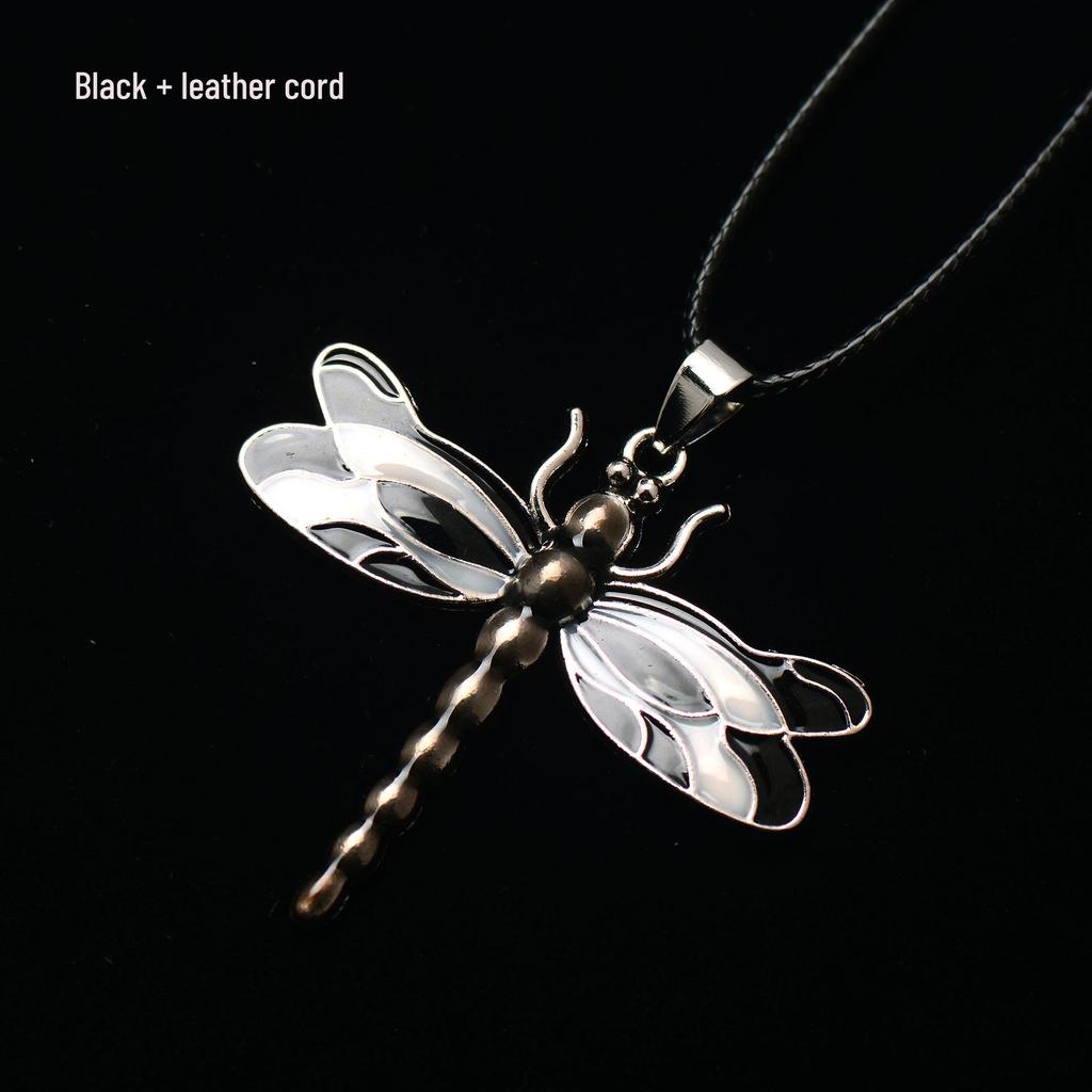 Silver Dragonfly Necklace with Luminous Butterfly - Retro Forest-Inspired