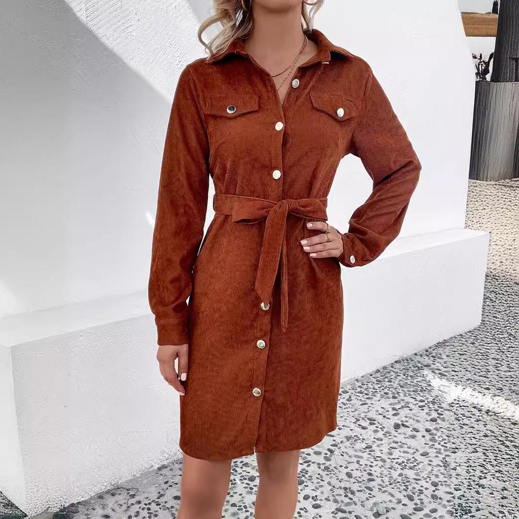 GMXIA Dámská móda podzim zima jednobarevný potisk s dlouhým rukávem ležérní šaty POLO s výstřihem