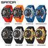 SANDA 5104 New Large Dial Dual Screen Multi Functional Outdoor Silicone Strap Sports Waterproof Men's Electronic Quartz Watch