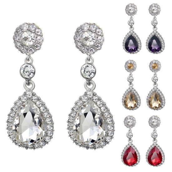 1 Pair Women Shining Rhinestones Drop Earrings Waterdrop Shape Tassel Sparkling Dangle Earrings Jewelry Gift