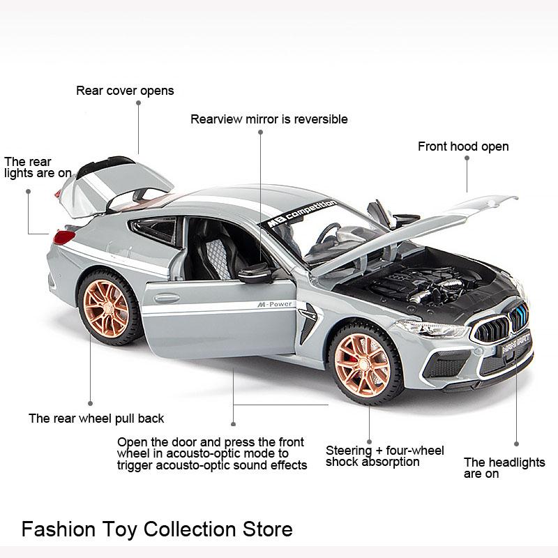 1/32 BWM-M8 Alloy Car Model High Simulation Diecasts Toy with Sound and Light Pull Back Vehicles Decoration Toys for Kids