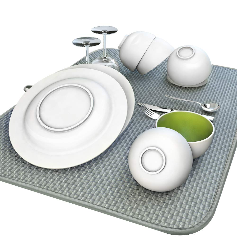 

AKEIE Dish Draining Absorbent Kitchen Sponge Drying Large Dish Drying Mat, Mat, Quick-Drying, Mat, Hangable, Gray, 4146cm серый