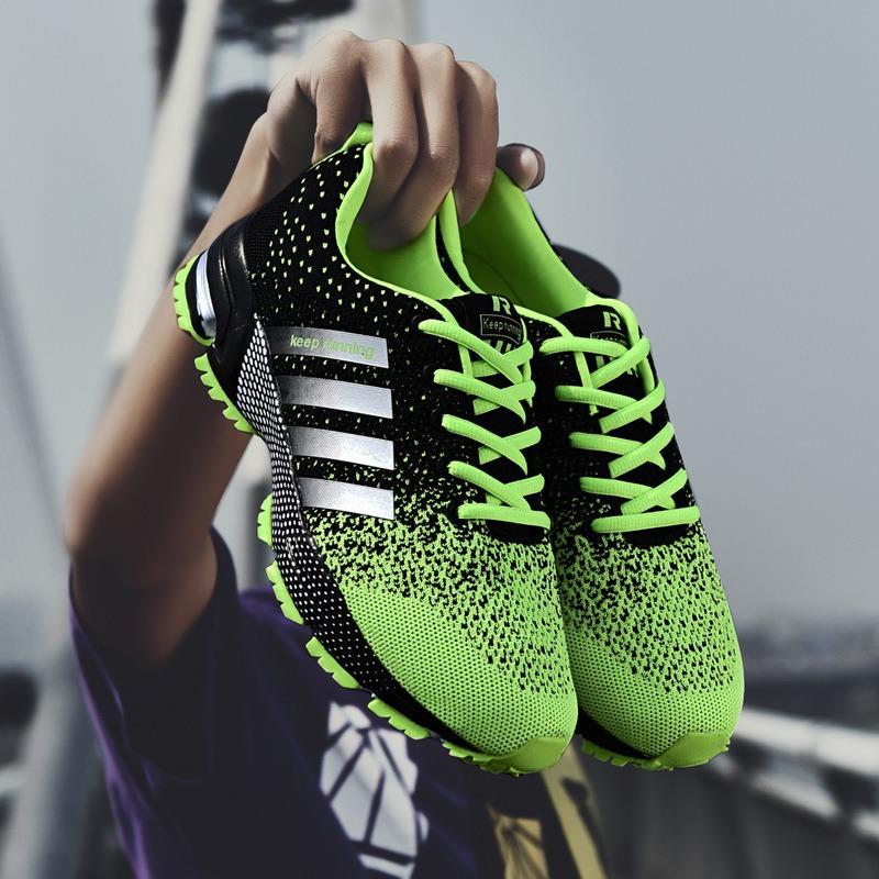 2 Summer New Couple Sports Trendy Shoes Fly-woven Mesh Men's Running Breathable Large-size Men's Shoes