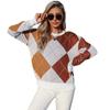 Vintage Mode Elegant Casual Herfst Dames Ronde Hals Pullover Gebreide Ruit Trui Dames