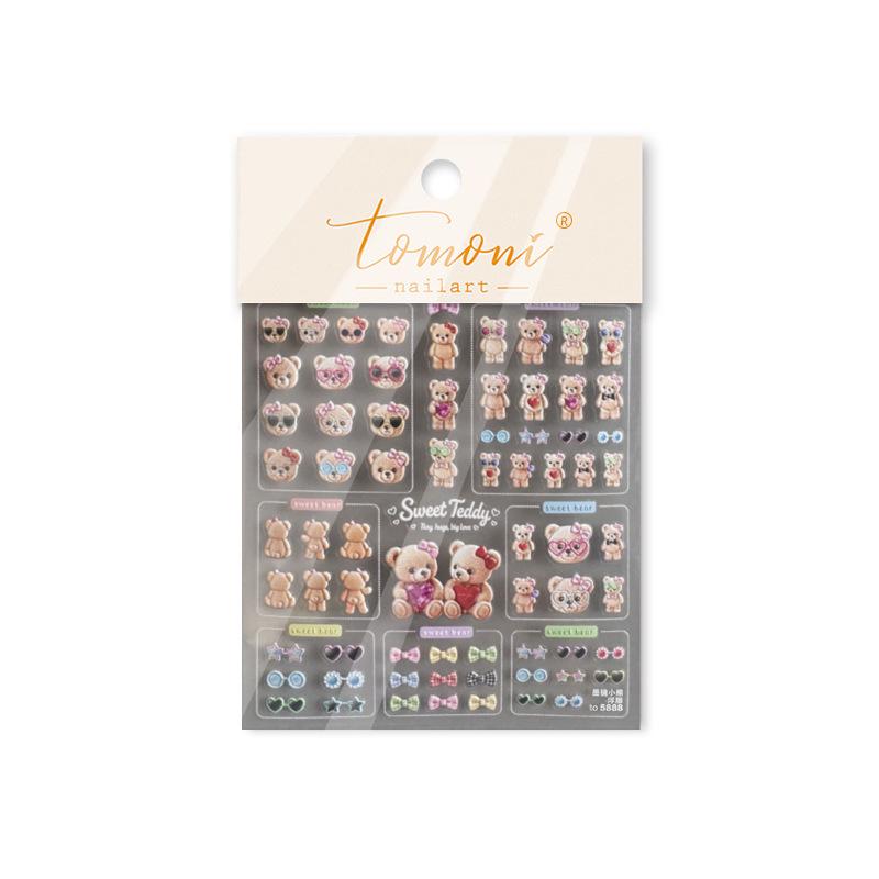 Tomoni Embossed Nail Art Stickers - Cute Bear & Sunglasses Design