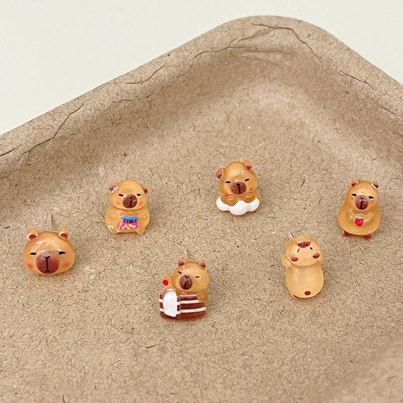 6Pairs Cute  Capybara Earrings Set For Women Girls Cartoon Kawaii Versatile Tiny Earrings Jewelry Accessories Gifts