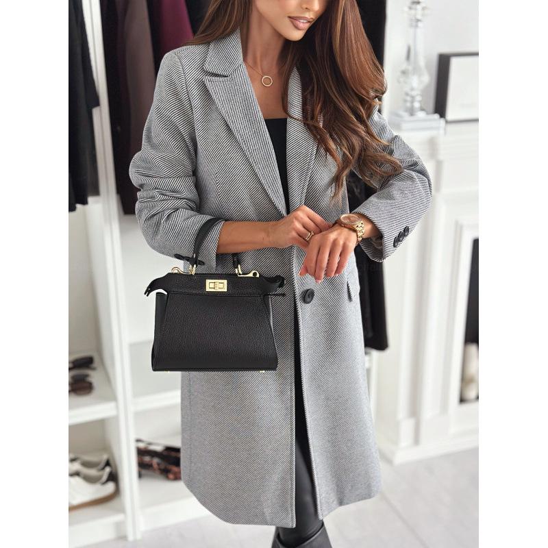 Minimalistischer Wollmantel mit langen Ärmeln für Damen - Herbst- und Winterstil