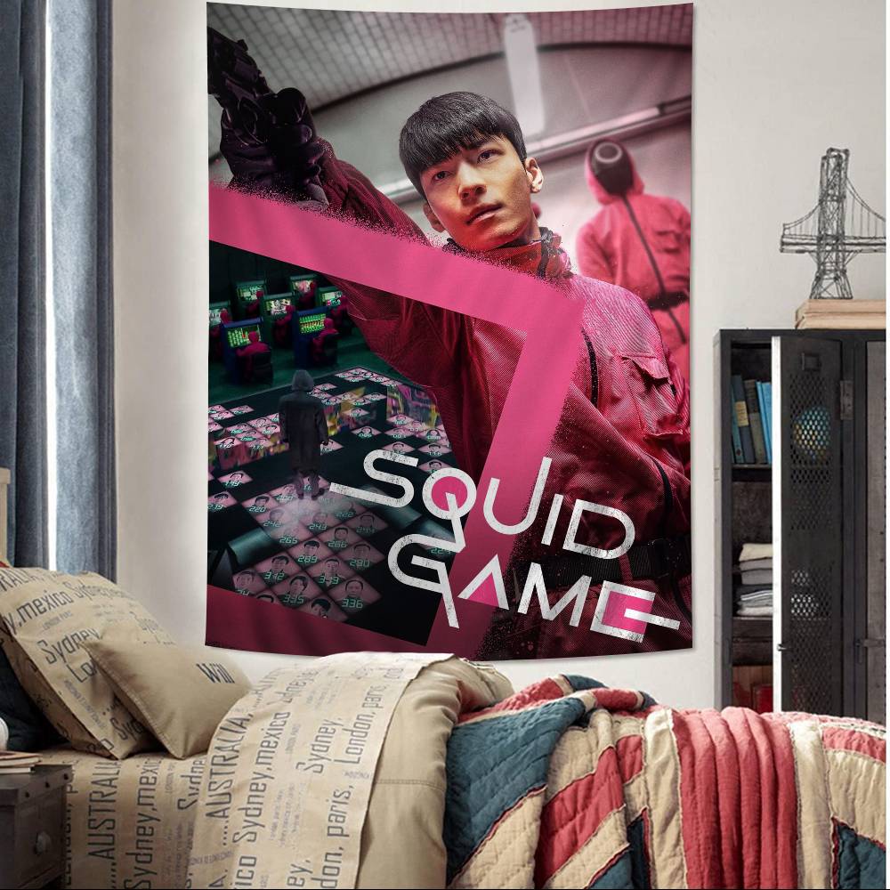 TV S-Squid Game Bedruckter Großer Wandteppich Kunst Science-Fiction Zimmer Heimdekor Dekor Decke