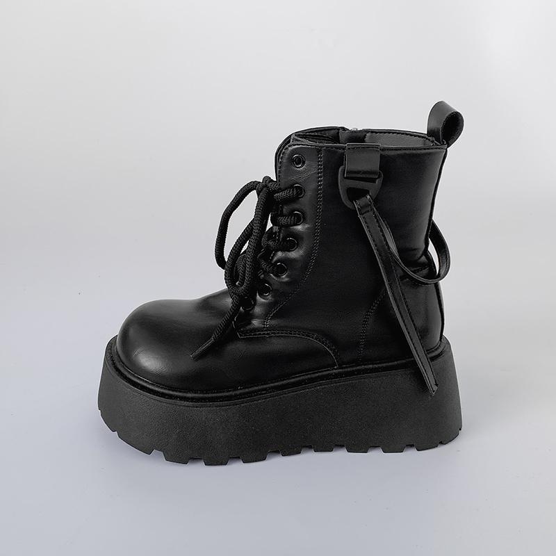 Chunky Platform Heel Women Ankle Boots Fashion Lace Up Shoes Autumn Winter Short Booties  De Mujer