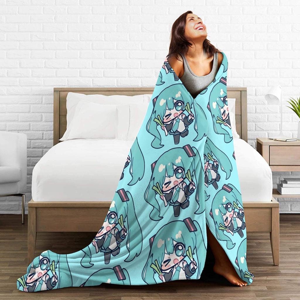 Hatsunes Mikus vocaloid Blanket Flannel Printed Multifunction Super Soft Throw Blanket for Bed Outdoor Plush Thin Quilt