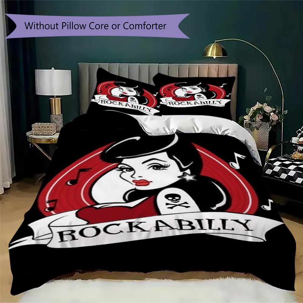 Retro Rock Poster Pattern Bedding,Quilt Set Quilt Cover Pillowcase Home Birthday Gift (1*duvet cover+2*pillowcase,without core)SSJT0917544