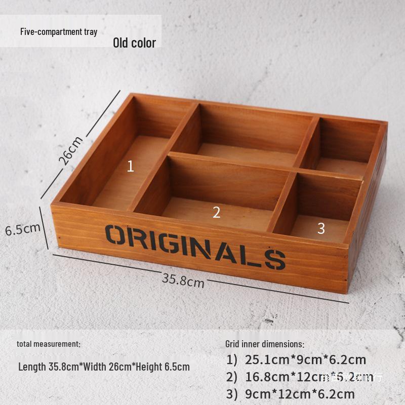 Retro Wooden Multi-Grid Desktop Storage Box and Display Tray