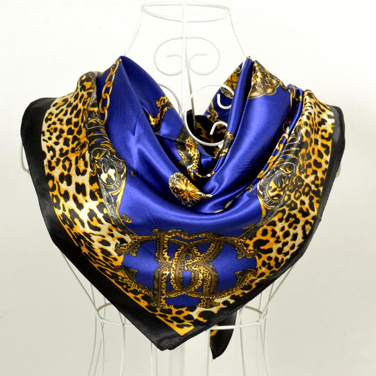 [BYSIFA] Coffee Women Silk Scarf Shawl Winter Elegant Brand Floral Large Square Scarves Wraps Fashion Muslim Head Scarf Blue,Red