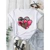 Plus Size Casual T-shirt Women's Plus Heart & Sunflower & Letter Print Short Sleeve Round Neck Slight Stretch T-shirt