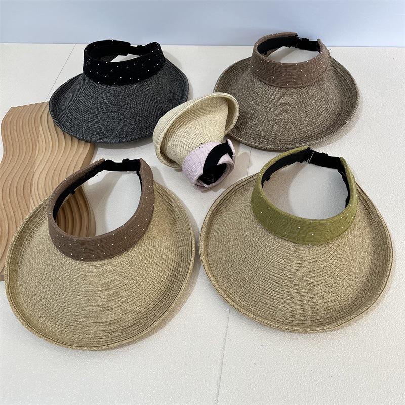 Big Brim Empty Top Straw Hat Women Summer Anti-Uv Protection Sunscreen Sun Hat Foldable Roll Up Shades Outdoor Cycling Beach Cap